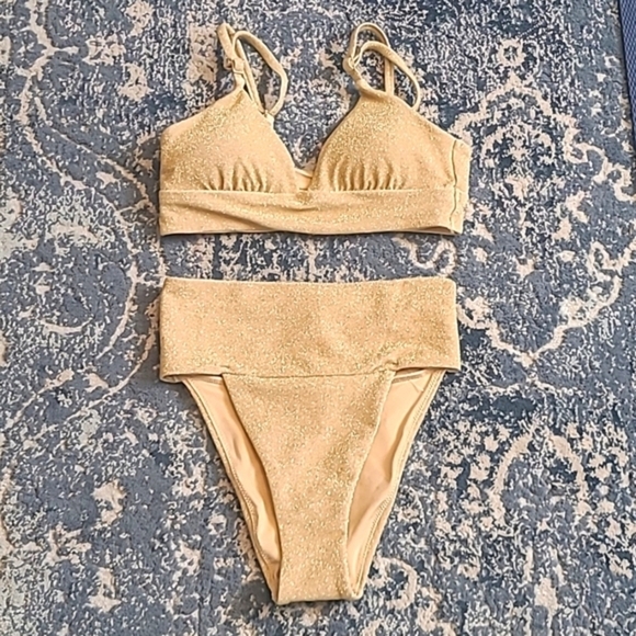 NWT Aerie Sparkly Gold Bikini - Picture 1 of 6